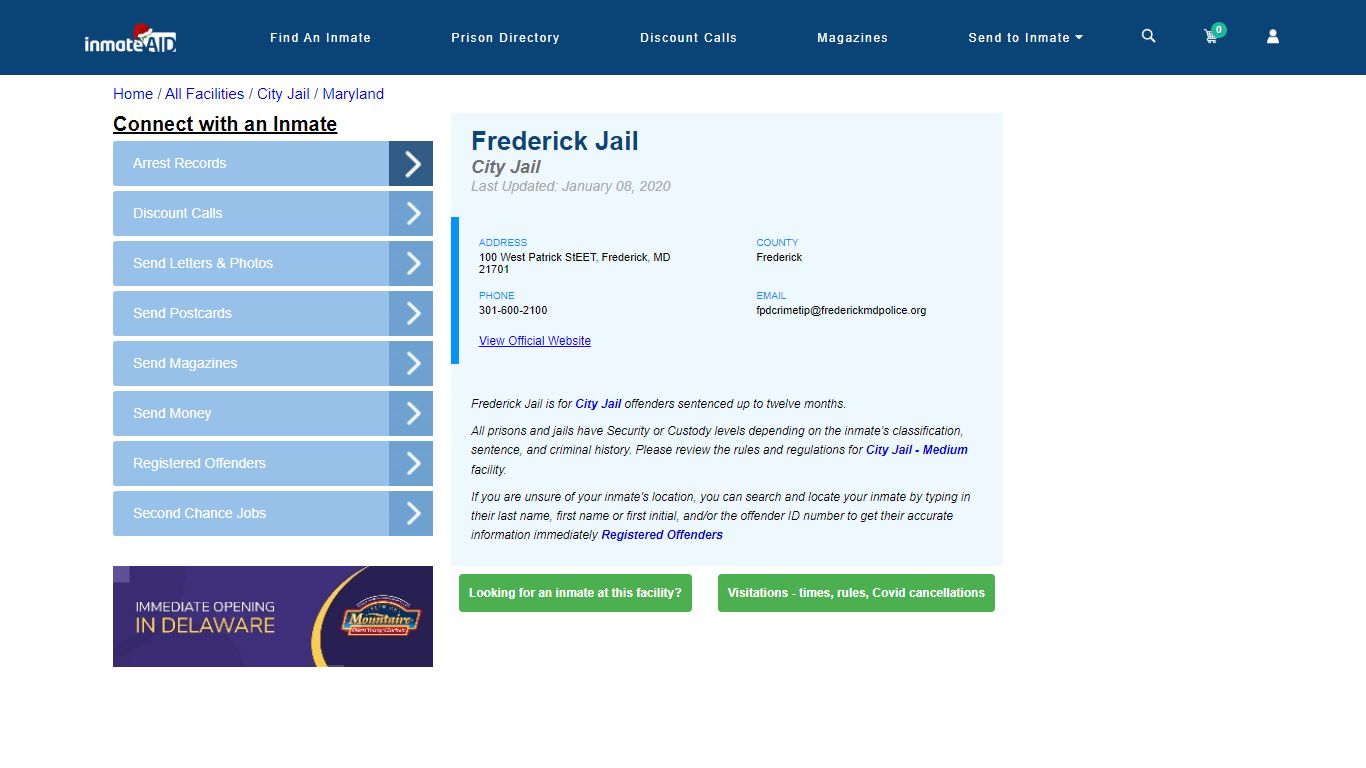 Frederick Jail | Inmate Locator